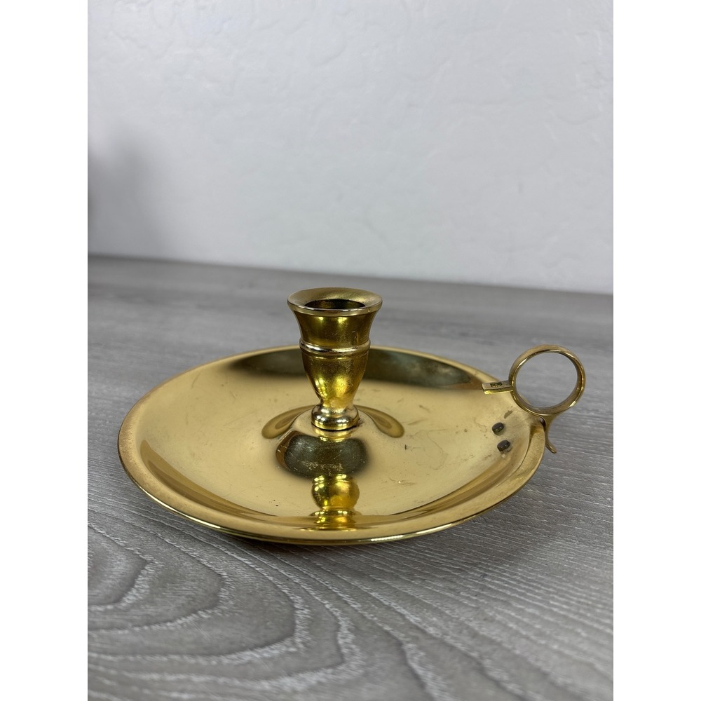 Baldwin Vintage Solid Brass Chamberstick Candle Holder with Finger Loop Handle